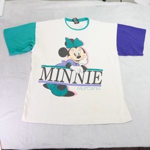 Vintage 90s Disney Mens T-shirt Minnie Mouse Big Face sz XL Color Block